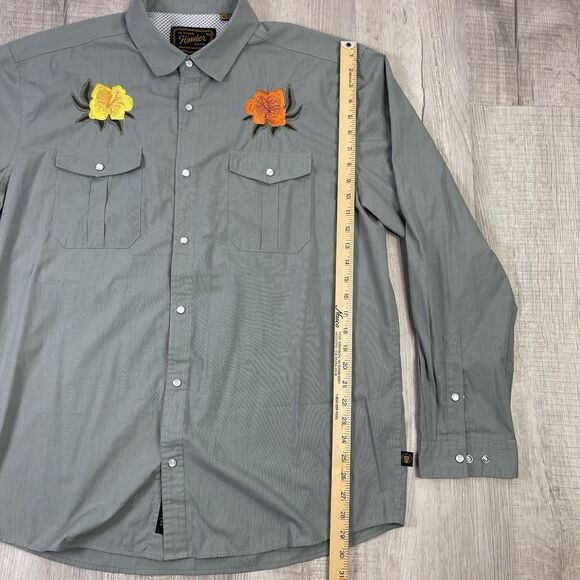 Howler Bros Gaucho Snapshirt Mens XL Green Floral Embroidery Western Vented P - Picture 7 of 9